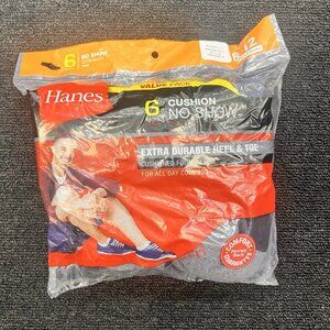 Hanes Mens Cushion No Show Socks Size 6-12 Black (6 Pairs)
